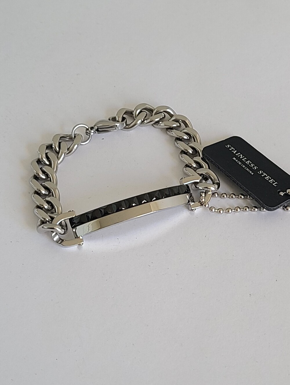 Men's David Sigal Stainless Steel Cuban Link Chain Black Two Tone Bar Bracelet